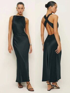 Reformation Casette Silk Dress In Black